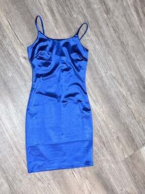 Women's Royal Blue Satin Dress • Elegant Slip-NWT-flaw